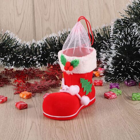 TOYANDONA 2PCS Christmas Candy Boots with Pom Pom Holiday Cnady Gift Bag Christmas Tree Ornament Christmas Stocking Mini Santa Boots for Fireplace in Saudi Arabia