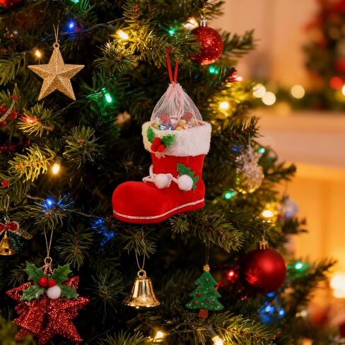 TOYANDONA 2PCS Christmas Candy Boots with Pom Pom Holiday Cnady Gift Bag Christmas Tree Ornament Christmas Stocking Mini Santa Boots for Fireplace in Saudi Arabia