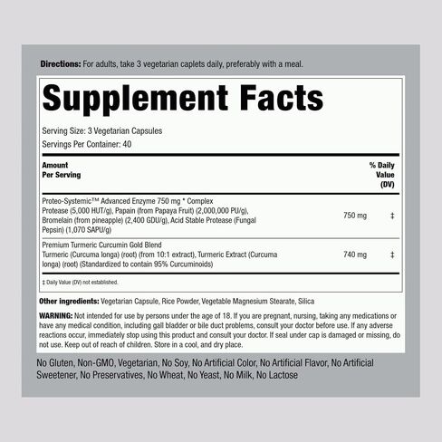 Piping Rock Proteolytic Enzymes Supplements | 120 Capsules | Therapeutic Grade | Broad Spectrum Formula | with Turmeric Curcumin Complex | Vegetarian, Non-GMO, Gluten Free in Saudi Arabia