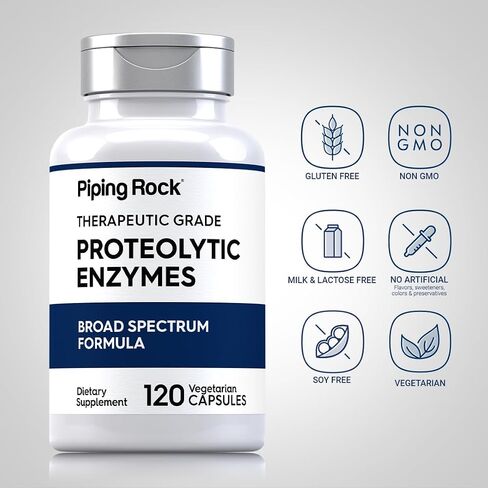 Piping Rock Proteolytic Enzymes Supplements | 120 Capsules | Therapeutic Grade | Broad Spectrum Formula | with Turmeric Curcumin Complex | Vegetarian, Non-GMO, Gluten Free in Saudi Arabia