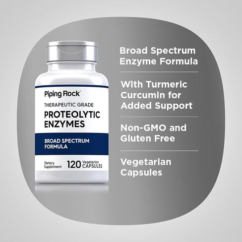 Piping Rock Proteolytic Enzymes Supplements | 120 Capsules | Therapeutic Grade | Broad Spectrum Formula | with Turmeric Curcumin Complex | Vegetarian, Non-GMO, Gluten Free in Saudi Arabia