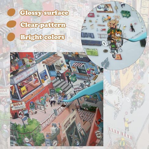 Town Life 3D Stickers - Detailed Craft Kit for Adults, ASMR Therapeutic Art, DIY Miniature Town Decals, Advanced Set with Premium Glossy Stickers w/Tools & Shadow Card for Stress Relief Gift in Saudi Arabia