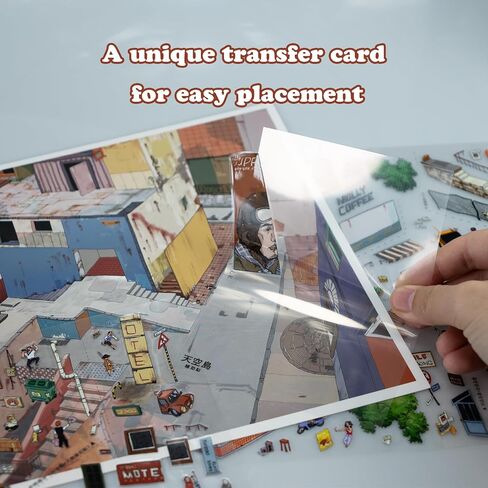 Town Life 3D Stickers - Detailed Craft Kit for Adults, ASMR Therapeutic Art, DIY Miniature Town Decals, Advanced Set with Premium Glossy Stickers w/Tools & Shadow Card for Stress Relief Gift in Saudi Arabia