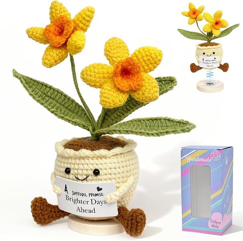 VERONLY Handmade Crochet Daffodil Doll for Desk Decor, Emotional Support Gift with Magnetic Base & Positive Card for Women & Friends, Stress Relief Office Decor in Saudi Arabia
