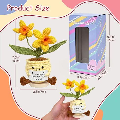 VERONLY Handmade Crochet Daffodil Doll for Desk Decor, Emotional Support Gift with Magnetic Base & Positive Card for Women & Friends, Stress Relief Office Decor in Saudi Arabia