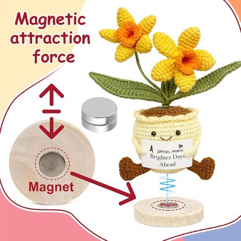 VERONLY Handmade Crochet Daffodil Doll for Desk Decor, Emotional Support Gift with Magnetic Base & Positive Card for Women & Friends, Stress Relief Office Decor in Saudi Arabia
