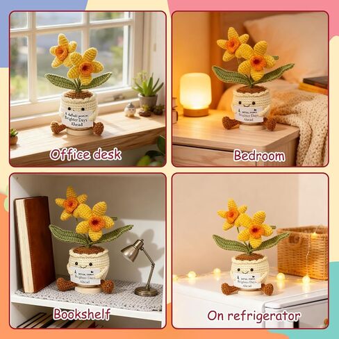 VERONLY Handmade Crochet Daffodil Doll for Desk Decor, Emotional Support Gift with Magnetic Base & Positive Card for Women & Friends, Stress Relief Office Decor in Saudi Arabia