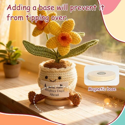 VERONLY Handmade Crochet Daffodil Doll for Desk Decor, Emotional Support Gift with Magnetic Base & Positive Card for Women & Friends, Stress Relief Office Decor in Saudi Arabia
