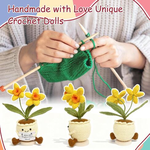 VERONLY Handmade Crochet Daffodil Doll for Desk Decor, Emotional Support Gift with Magnetic Base & Positive Card for Women & Friends, Stress Relief Office Decor in Saudi Arabia