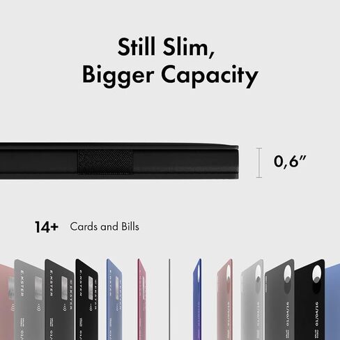 Ekster Men's Wallet Pro | RFID حظر البرلمان الجلود محفظة الحد الأدنى | يحمل 14 بطاقة ونقد | حامل بطاقة ضئيلة للرجال مع زر الضغط المصمم للوصول السريع عن البطاقة | البحرية in Kuwait