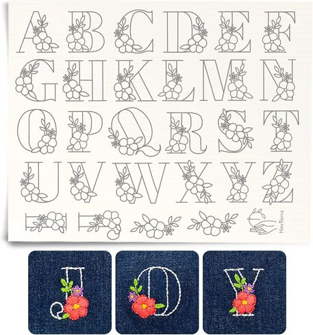 Stick and Stitch Embroidery Patterns, Floral/Alphabet Designs, Water Soluble Embroidery Stabilizer Transfer Paper, Beginner Hand Embroidery Kit for Gifts (Floral / 3 Pages) in Saudi Arabia