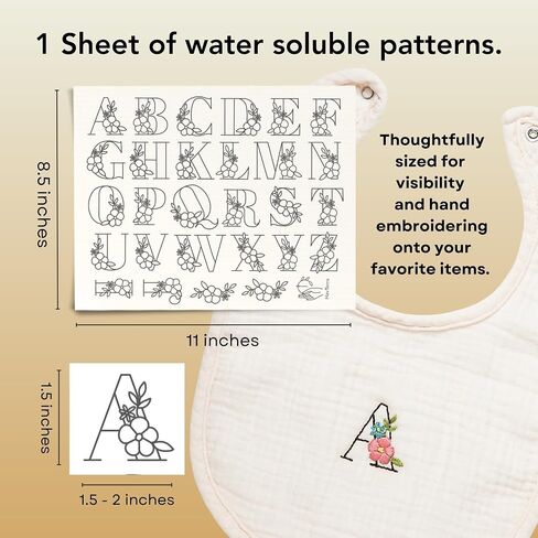 Stick and Stitch Embroidery Patterns, Floral/Alphabet Designs, Water Soluble Embroidery Stabilizer Transfer Paper, Beginner Hand Embroidery Kit for Gifts (Floral / 3 Pages) in Saudi Arabia