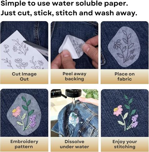 Stick and Stitch Embroidery Patterns, Floral/Alphabet Designs, Water Soluble Embroidery Stabilizer Transfer Paper, Beginner Hand Embroidery Kit for Gifts (Floral / 3 Pages) in Saudi Arabia