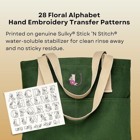 Stick and Stitch Embroidery Patterns, Floral/Alphabet Designs, Water Soluble Embroidery Stabilizer Transfer Paper, Beginner Hand Embroidery Kit for Gifts (Floral / 3 Pages) in Saudi Arabia