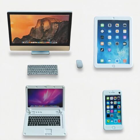 1:12 Scale Dollhouse Miniature Electronics Set - 4 Pcs Desktop Computer, Flip Laptop, Phone & Tablet for Dollhouse Display, Diorama Props and Collectibles in Saudi Arabia