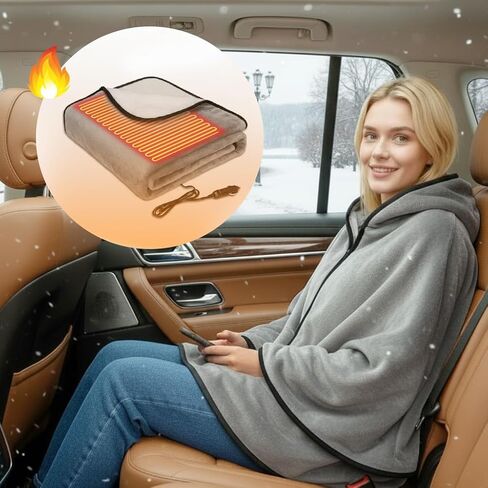 Sojoy Wearable 12V Heated Car Blanket with Zipper Design, Flannel Sherpa Electric Shawl for Cars Trucks SUVs, Fast Heating Lap and Shoulder Wrap for Cold Weather Travel，Navy Blue in Saudi Arabia