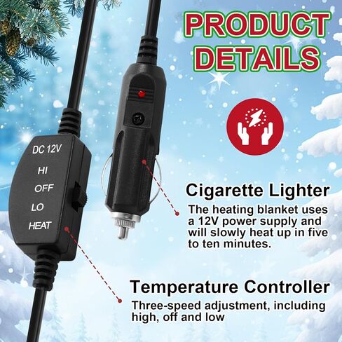 Tuanse 58 x 43 Inches Car Electric Blanket 12 Volt Heated Car Blanket with Temperature Controller and Transparent Storage Bag Cold Weather Tailgating and Emergency Kit(Red Black,Checkered) in Kuwait