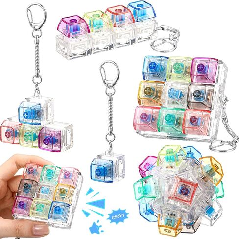 5 Pcs Keyboard Adult Fidget Toy Clicker Toy in 5 Styles Keyboard Fidget Keychain Cube Mechanical Key Button Clicker Stress Relief Gift for Office Home Pass Time(Black Transparent) in Saudi Arabia