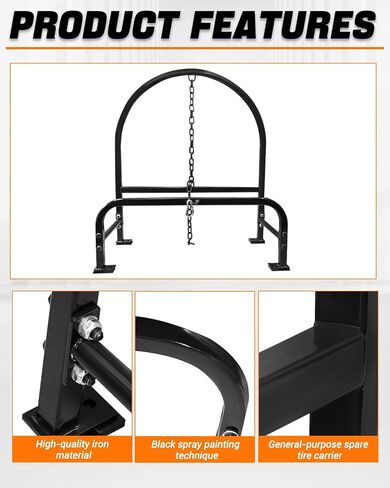 Spare Tire Carrier with Mounting Replacement for Freightliner Volvo Kenworth Mack International Peterbilt,Glossy Black-51Inches in Saudi Arabia