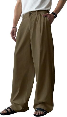 OYOANGLE Men's Pleated Front Straight Leg Dress Pants Zipper Fly Work Casual Slacks with Pocket in Saudi Arabia