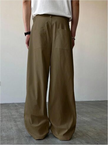 OYOANGLE Men's Pleated Front Straight Leg Dress Pants Zipper Fly Work Casual Slacks with Pocket in Saudi Arabia