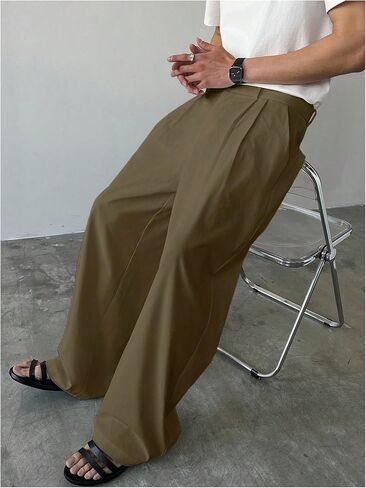 OYOANGLE Men's Pleated Front Straight Leg Dress Pants Zipper Fly Work Casual Slacks with Pocket in Saudi Arabia