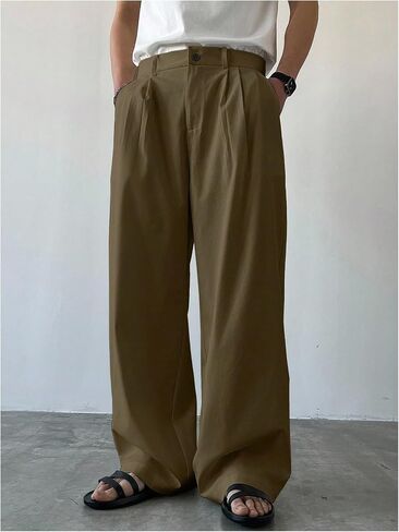 OYOANGLE Men's Pleated Front Straight Leg Dress Pants Zipper Fly Work Casual Slacks with Pocket in Saudi Arabia