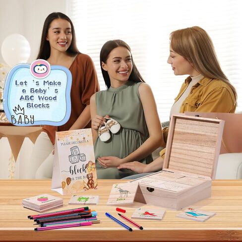 Marsui 78 جهاز كمبيوتر شخصى استحمام الطفل تزيين لعبة كتلة 52 DIY ABC كتل الحروف 24 قلم ألوان مائية 1 علامة 1 صندوق خشبي مع غطاء مفصلي لاستحمام الطفل تكشف عن جنس لوازم الحفلات (الدب الأزرق) in Saudi Arabia