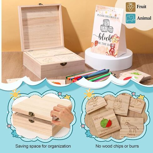 Marsui 78 جهاز كمبيوتر شخصى استحمام الطفل تزيين لعبة كتلة 52 DIY ABC كتل الحروف 24 قلم ألوان مائية 1 علامة 1 صندوق خشبي مع غطاء مفصلي لاستحمام الطفل تكشف عن جنس لوازم الحفلات (الدب الأزرق) in Saudi Arabia