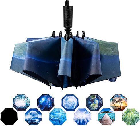 مظلة سفر LANBRELLA Umbrella، مظلة مدمجة قابلة للطي بفتحات تهوية مزدوجة ومظلة مفتوحة تلقائيًا وإغلاق 10 ضلع - E2.1 أسود in Kuwait