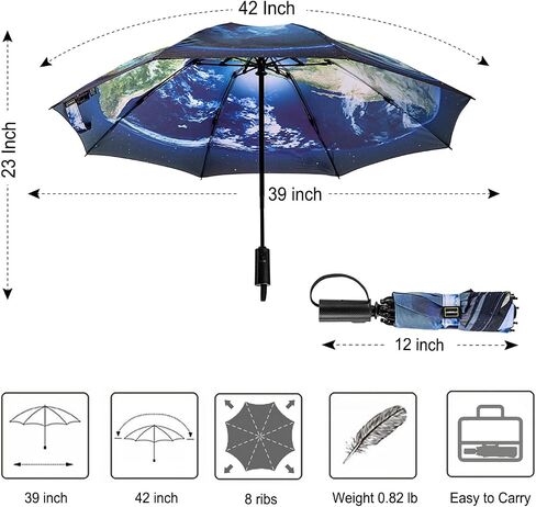 مظلة سفر LANBRELLA Umbrella، مظلة مدمجة قابلة للطي بفتحات تهوية مزدوجة ومظلة مفتوحة تلقائيًا وإغلاق 10 ضلع - E2.1 أسود in Kuwait