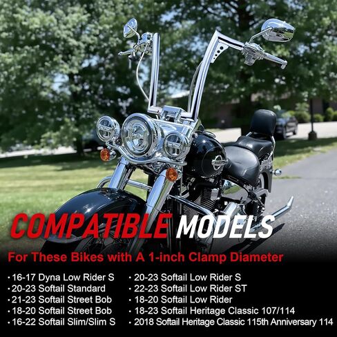 PRE-WIRED 14 بوصة ارتفاع الخفافيش الجناح القرد الشماعات 1 1/4 بوصة الدهون Softail المرتزقة المقود أطقم ل 2016-في وقت لاحق هارلي سوفتيل و 2016-2017 داينا منخفض رايدر S (كروم) in Kuwait