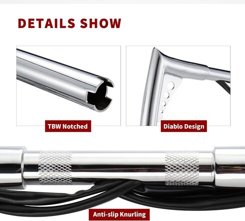 PRE-WIRED 14 بوصة ارتفاع الخفافيش الجناح القرد الشماعات 1 1/4 بوصة الدهون Softail المرتزقة المقود أطقم ل 2016-في وقت لاحق هارلي سوفتيل و 2016-2017 داينا منخفض رايدر S (كروم) in Kuwait