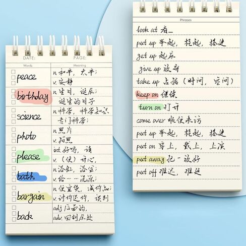 Pack of 5 Portable Vocabulary Notebooks with Learning Methods and SelfTesting Design for Efficient Study in Saudi Arabia