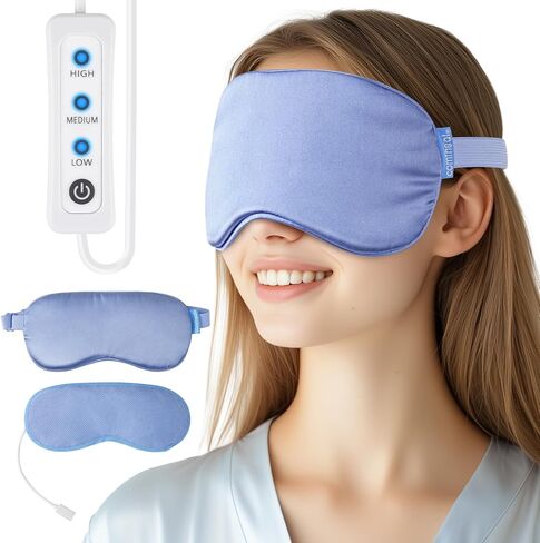 Comfheat Heated Eye Mask Blackout Eye Heating Pad USB Wired Warm Compress for Dry Eyes, Eye Fatigue, Blepharitis, Stye MGD, Temperature Control Ultra Soft Sleep Mask Washable for Travel Office (Black) in Saudi Arabia