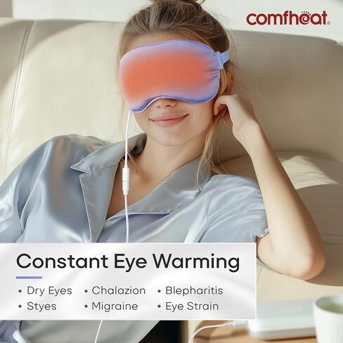 Comfheat Heated Eye Mask Blackout Eye Heating Pad USB Wired Warm Compress for Dry Eyes, Eye Fatigue, Blepharitis, Stye MGD, Temperature Control Ultra Soft Sleep Mask Washable for Travel Office (Black) in Saudi Arabia