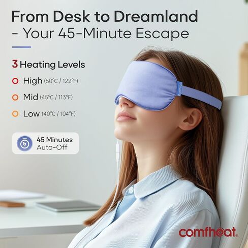Comfheat Heated Eye Mask Blackout Eye Heating Pad USB Wired Warm Compress for Dry Eyes, Eye Fatigue, Blepharitis, Stye MGD, Temperature Control Ultra Soft Sleep Mask Washable for Travel Office (Black) in Saudi Arabia