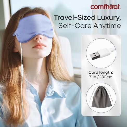 Comfheat Heated Eye Mask Blackout Eye Heating Pad USB Wired Warm Compress for Dry Eyes, Eye Fatigue, Blepharitis, Stye MGD, Temperature Control Ultra Soft Sleep Mask Washable for Travel Office (Black) in Saudi Arabia