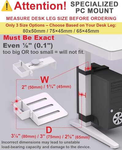 Under Desk PC Mount - No Drilling 40 lb Capacity, Computer Holder Under Table, Adjustable Height and Width, Clamp-on Leg PC Holder for Standing Desks (Fits 65mm×45mm Legs), with Non-Slip Pads, Black in Saudi Arabia