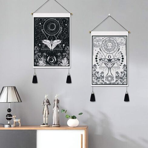 Lyacmy Pack of 2 Tapestry Sun and Moon Tapestry Moth Tapestries Orange and Green Tapestry Flower Vine Tapestry Wall Hanging for Room (13.8 x 19.7 inches) in Kuwait