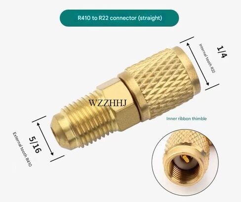 Brass straight adapter, M 5/16" male x F 1/4" SAE female, suitable for refrigerant connection of R32, R410A air conditioning systems in Saudi Arabia