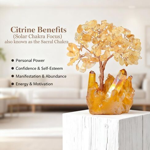 Multicolor Crystal Tree Chakra Feng Shui Tree Titanium Quartz Cluster Base Gemstone Crystals Bonsai Money Tree for Wealth and Luck in Saudi Arabia