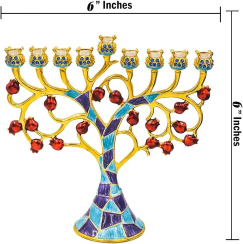 شجرة مينورا مرصعة بالجواهر ومطلية بالذهب مع زهور حمراء من شركة Dreidel (شجرة فسيفساء مرصعة بالجواهر ومطلية بالذهب مع زهرة حمراء) in Kuwait