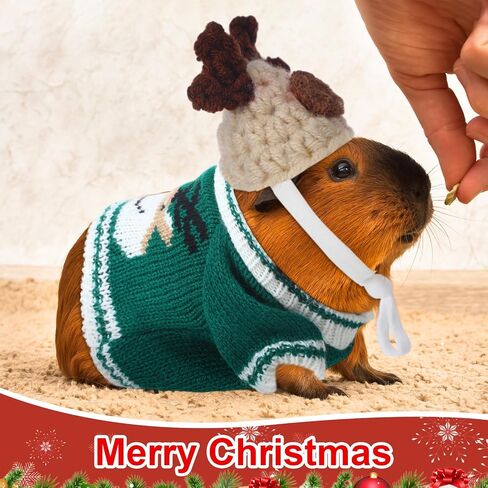 10 Pcs Guinea Pig Clothes, 5 Guinea Pig Costume Outfit, 5 Mini Hat with Adjustable Strap Small Animal Warm Vest Sweater Cozy Hand Knitted Hat for Hamster Bunny (Modern) in Saudi Arabia
