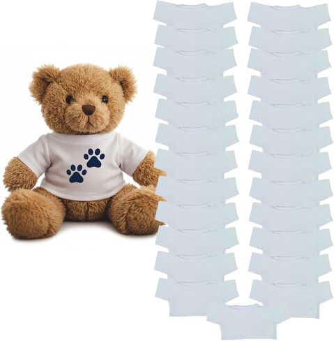 Get Ready Kids Teddy Bear T-Shirts Bulk Pack of 12 White Crew Neck Stuffed Animal Clothes for 12-16 Inch Plush Toys Polyester Blank Tees for DIY Crafts Sublimation and Classroom Projects in Saudi Arabia