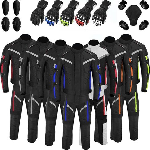 بدلة دراجة نارية للرجال سترة كوردورا مقاومة للماء مع بنطلون وقفازات جلدية، معدات حماية لراكبي الدراجات معتمدة من الاتحاد الأوروبي in Kuwait