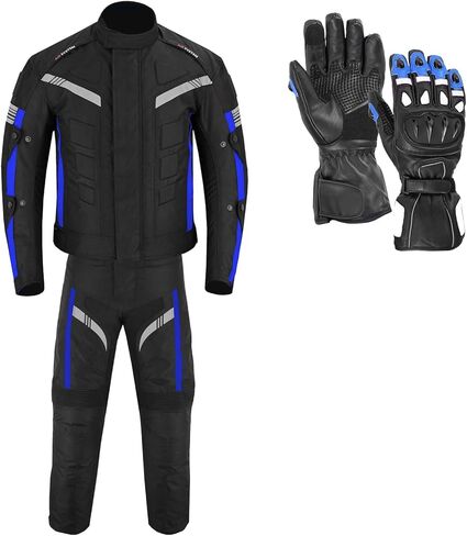 بدلة دراجة نارية للرجال سترة كوردورا مقاومة للماء مع بنطلون وقفازات جلدية، معدات حماية لراكبي الدراجات معتمدة من الاتحاد الأوروبي in Kuwait