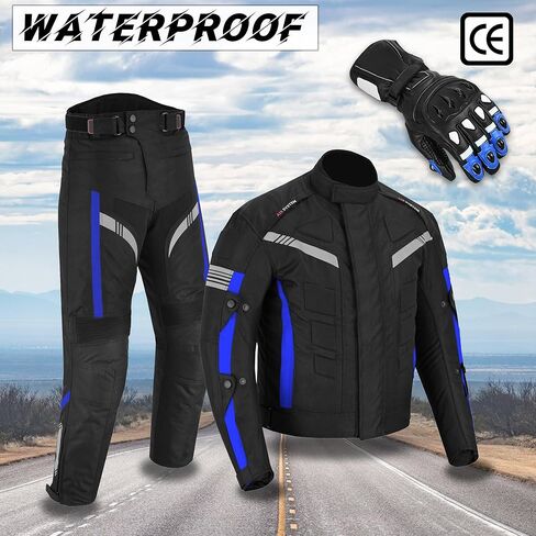 بدلة دراجة نارية للرجال سترة كوردورا مقاومة للماء مع بنطلون وقفازات جلدية، معدات حماية لراكبي الدراجات معتمدة من الاتحاد الأوروبي in Kuwait