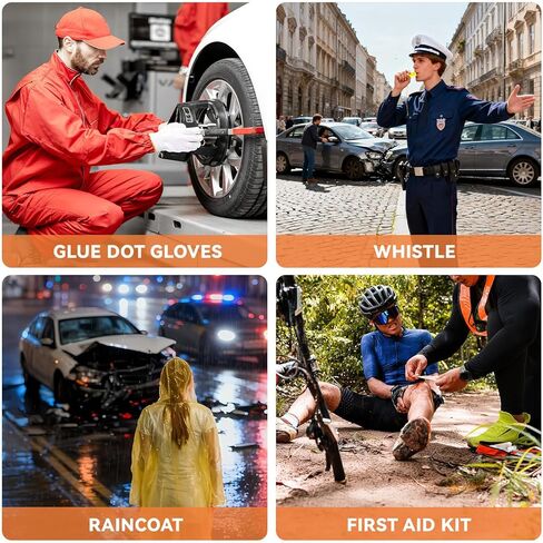 مجموعة أدوات السيارة للطوارئ على جانب الطريق مع كابلات توصيل، وإكسسوارات السيارة للرجال، ومجموعة المساعدة للسلامة تتضمن مطرقة أمان، ومصابيح أمامية، وقفازات، ومجموعة الإسعافات الأولية للنساء والرجال والمراهقين، برتقالية in Kuwait