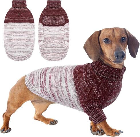 Queenmore Knitted Pullover Dog Sweater, Turtleneck Pet Cat Sweater, Cold Weather Puppy Clothes Stitching Knitwear with Leash Hole for Small Medium Dogs（Green,S） in Saudi Arabia